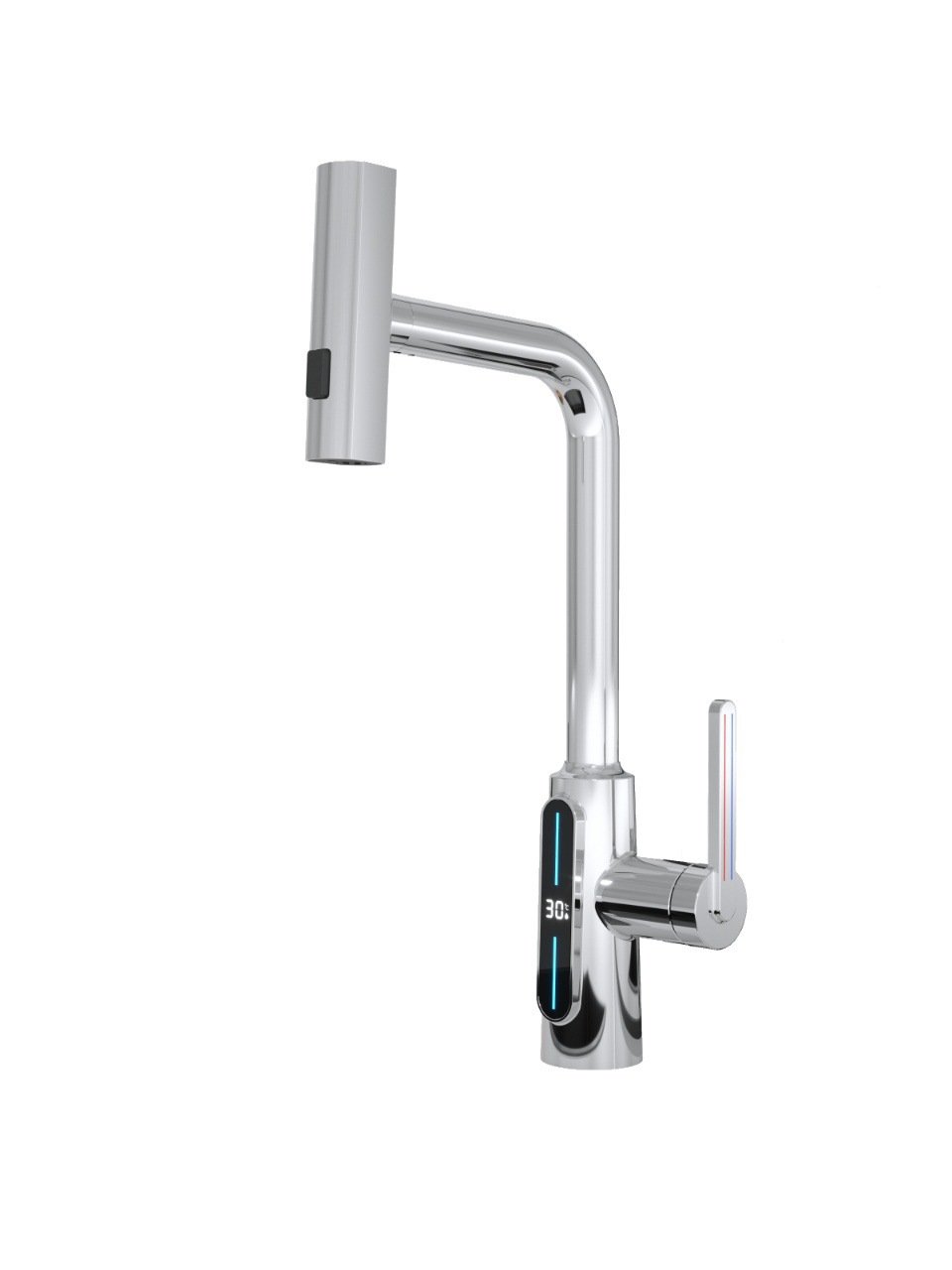 Modern White Lamian Noodles Basin Faucet Gun Grey Cold Hot up Spray Waterfall Digital Display Copper Kitchen Faucet Bathroom