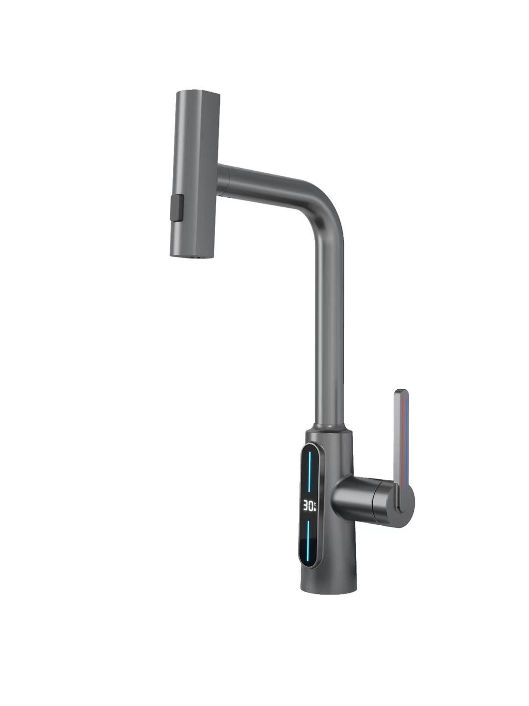 Modern White Lamian Noodles Basin Faucet Gun Grey Cold Hot up Spray Waterfall Digital Display Copper Kitchen Faucet Bathroom