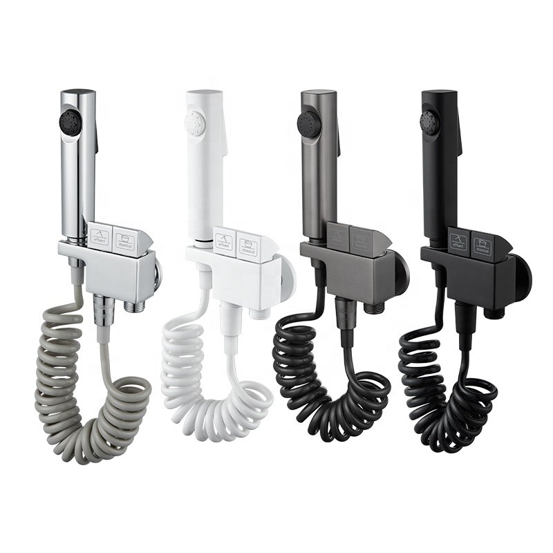 silver Chrome toilet partner Wall mounted Toilet Bidet Angle valve Shattaf Sprayer Set Toilet shower