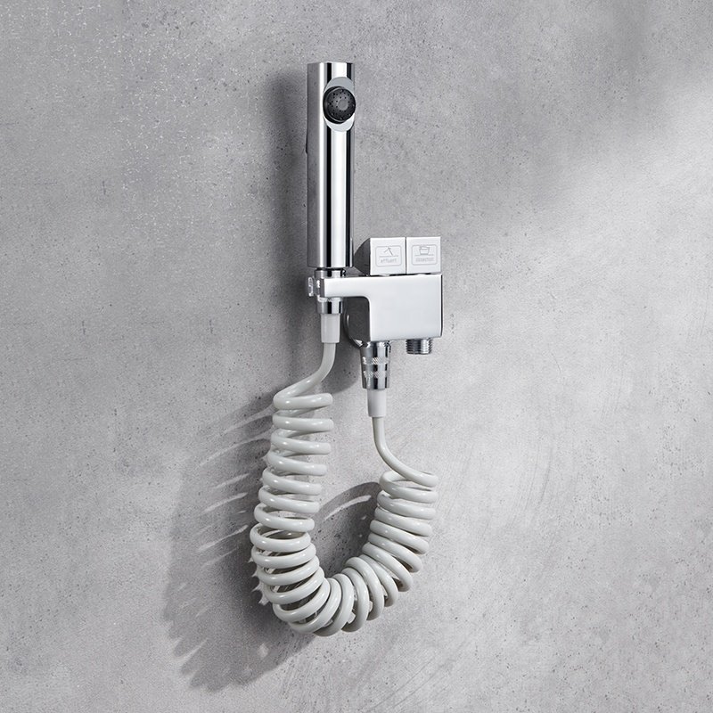 silver Chrome toilet partner Wall mounted Toilet Bidet Angle valve Shattaf Sprayer Set Toilet shower