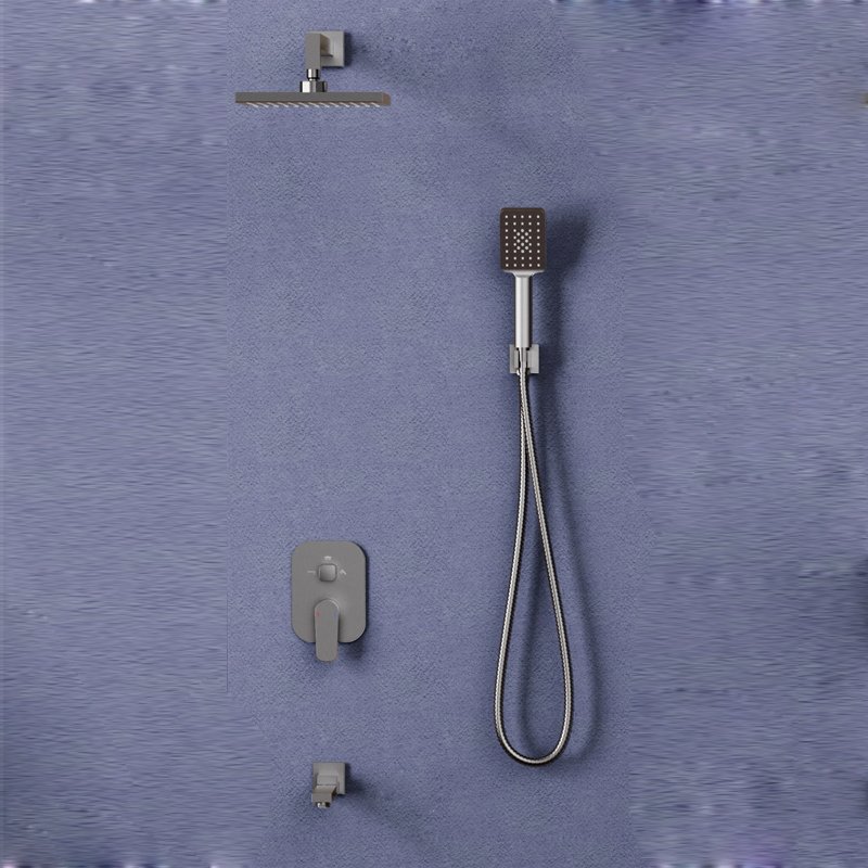 Wall mounted Rainfall Shower head shower outer eflluent 3 function gray Brass round control valve concealed shower set