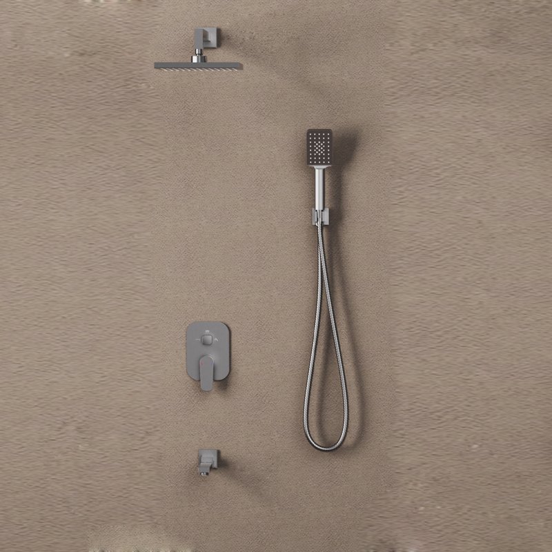 Wall mounted Rainfall Shower head shower outer eflluent 3 function gray Brass round control valve concealed shower set