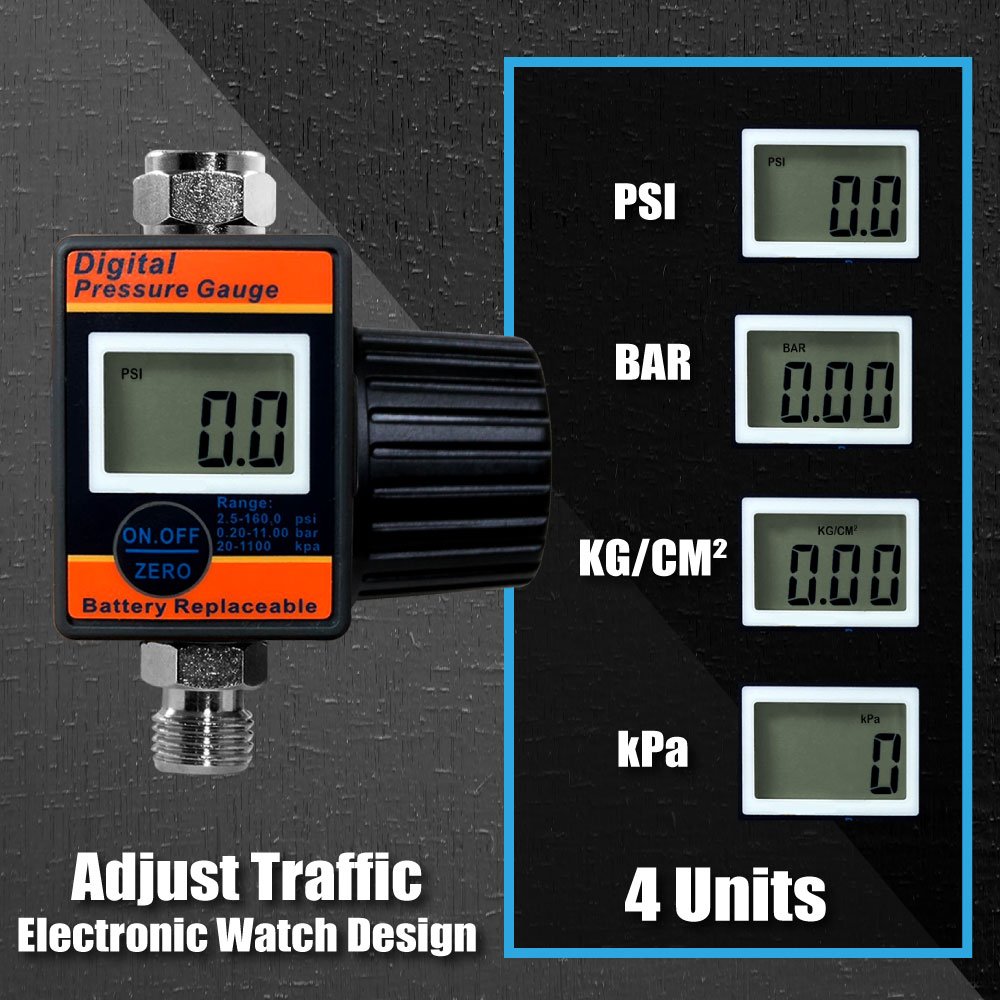 LEMATEC Air Flow Regulator with Digital Pressure Gauge Air Adjusting Valve 1/4 inch For Pneumatic Tools Parts Electronic