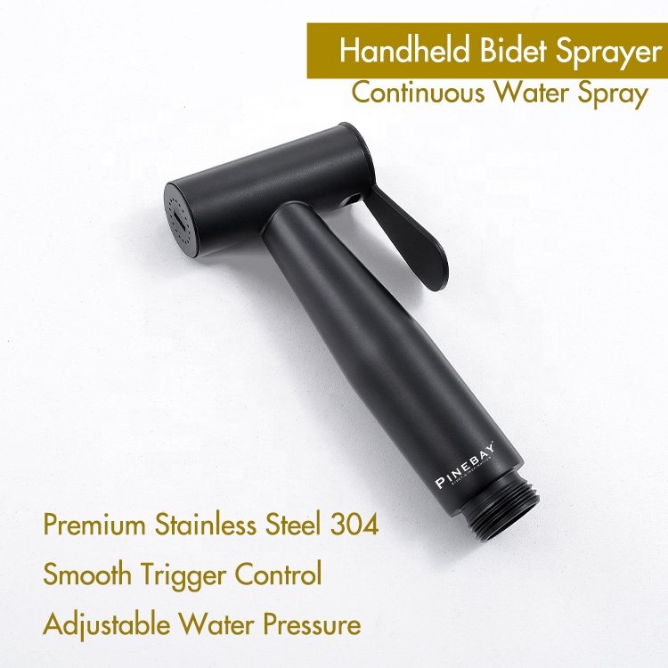 PINEBAY 2024 New Products Stainless Steel Adjustable Pressure Hand Held Black Bidet Sprayer Bidet Diaper Sprayer Set