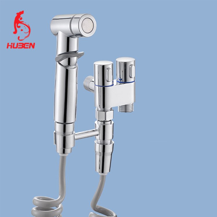 G1/2" standard Brass 3-Way Angle valve Toilet Bidet Sprayer Shattaf Double Handle Shunt Faucet Diverter With Spray Gun Grey Set
