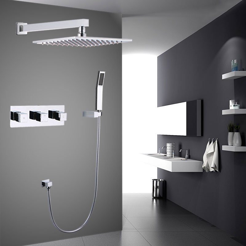 Contemporary Modern Wall-Mounted Brass Shower Mixer Smart Sanitary Ware Rainfall Bath Set Soft Spray Pattern Modern Bathrooms