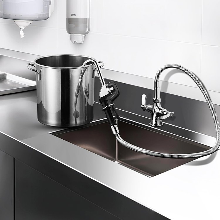 Hot Selling Dual Handle Pot Filler Brass Water Ridge Long Reach Kitchen Pot Filler Faucet With Spray Valve