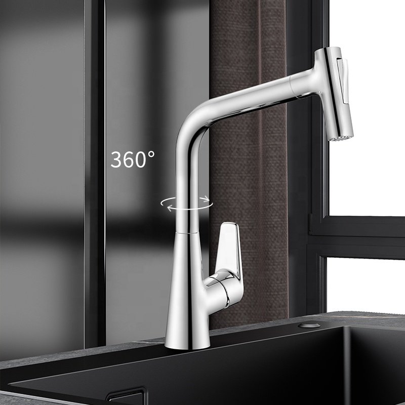 Modern Gourmet Stainless Steel Kitchen Sink Faucet Luxury Single Handle Pull Water Tap with HSS Health Ceramic Valve Core