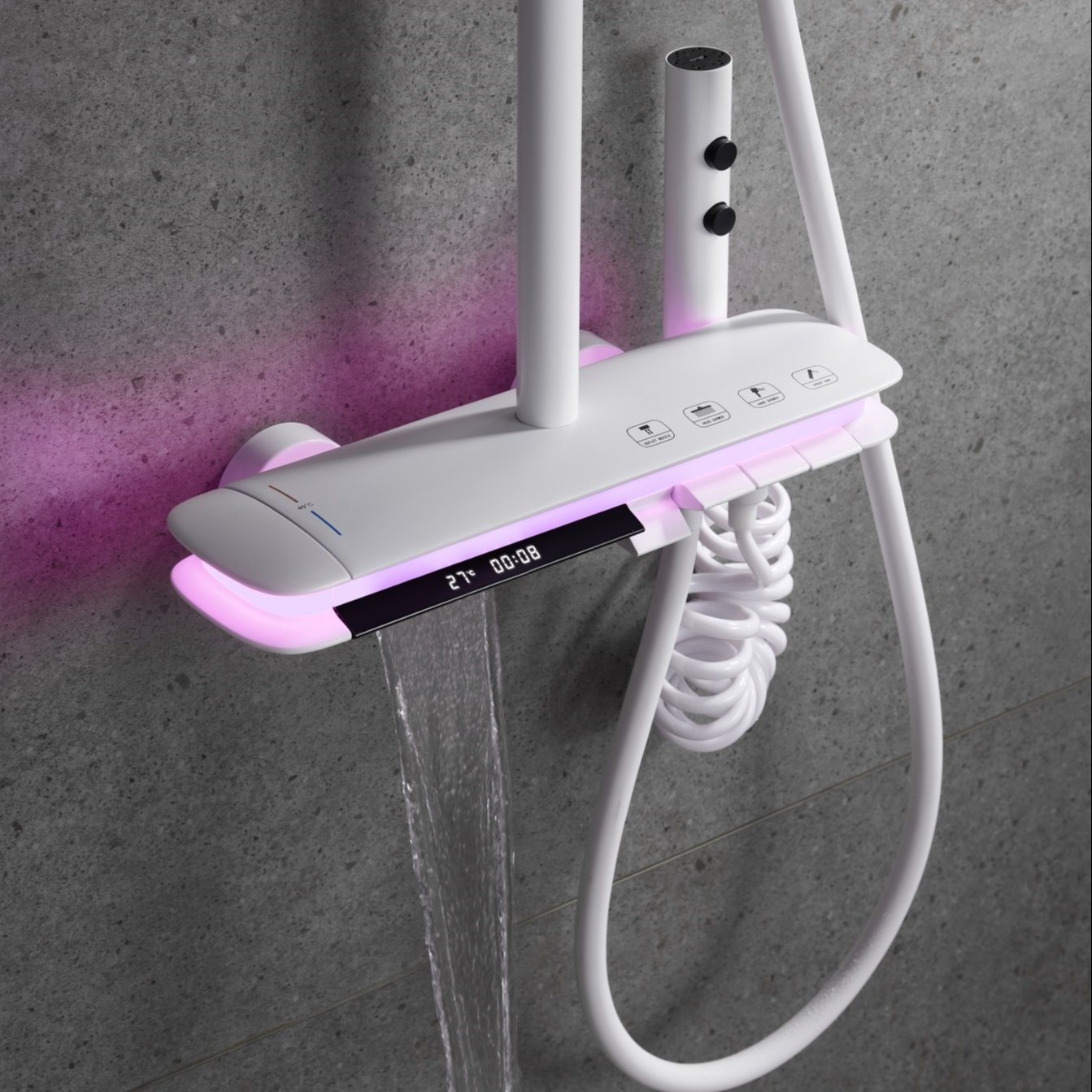 Olife Banos White LED Shiny 4 Funtion Rainfalll Piano Key Hot And Cold Sprinkler Shower Head Sets System