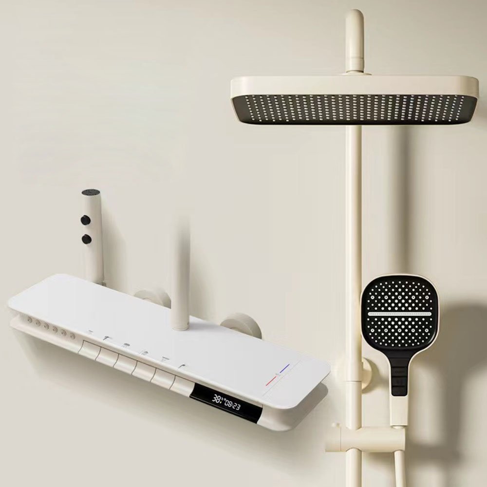 6 Function Piano Smart Hot Cold Shower Set LED Digital Smart Wall Mounted Thermostatic Shower Valve Mixer Set