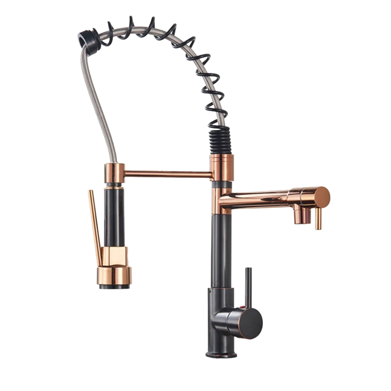 AG Brass Brushed Black Gourmet Pull Out Spring pull down sprayer Water 3 Holes For Farmhouse Bronze Kitchen Taps Faucet
