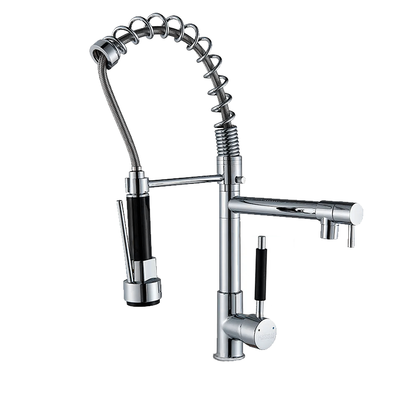 AG Brass Brushed Black Gourmet Pull Out Spring pull down sprayer Water 3 Holes For Farmhouse Bronze Kitchen Taps Faucet