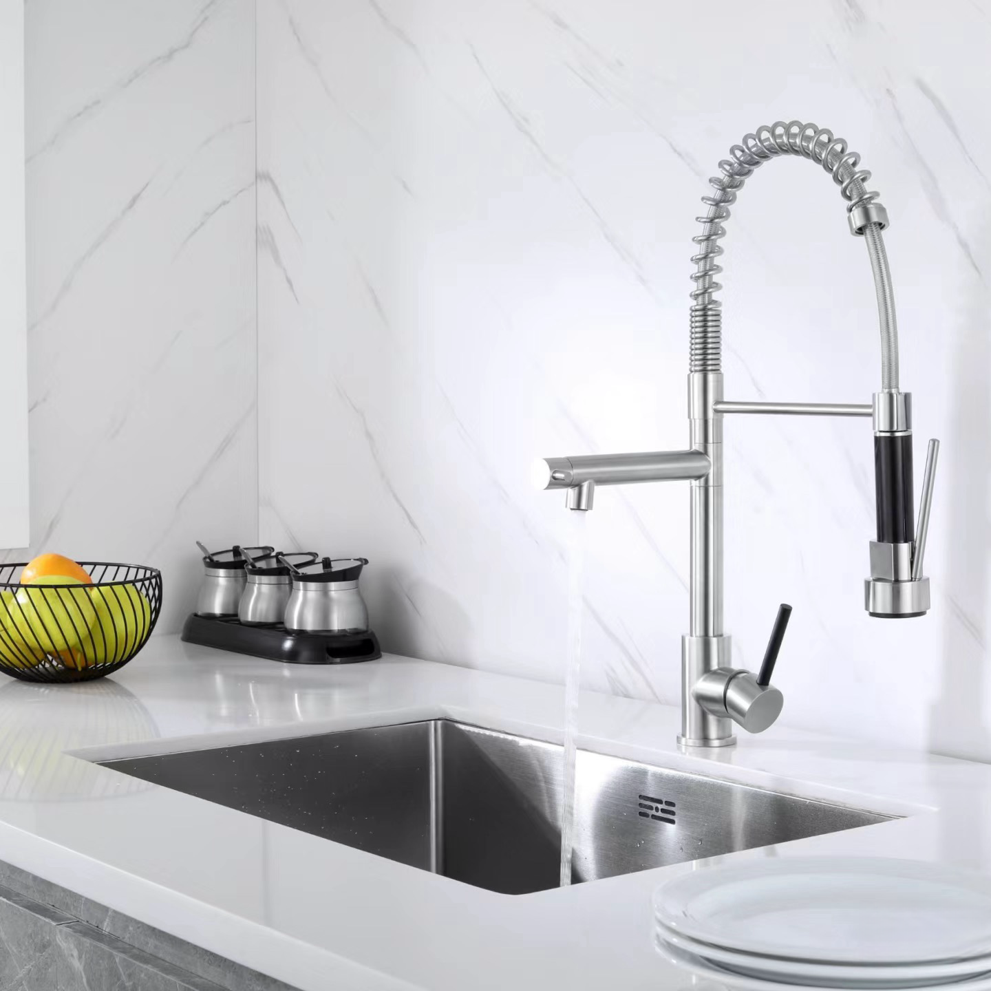 Spring Matte Black Sprayer Kitchen Taps Sink Way Kitchen Faucet Pull Out Water Mixer Kitchen Tap