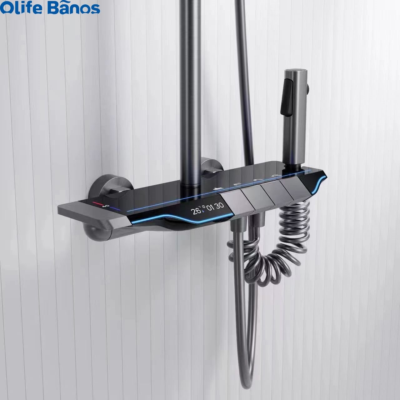 2023 Hot Sale Piano Key LED Shower Set 4 Functions Hot And Cold Digital Display Brass Bathroom Shower Faucet Set