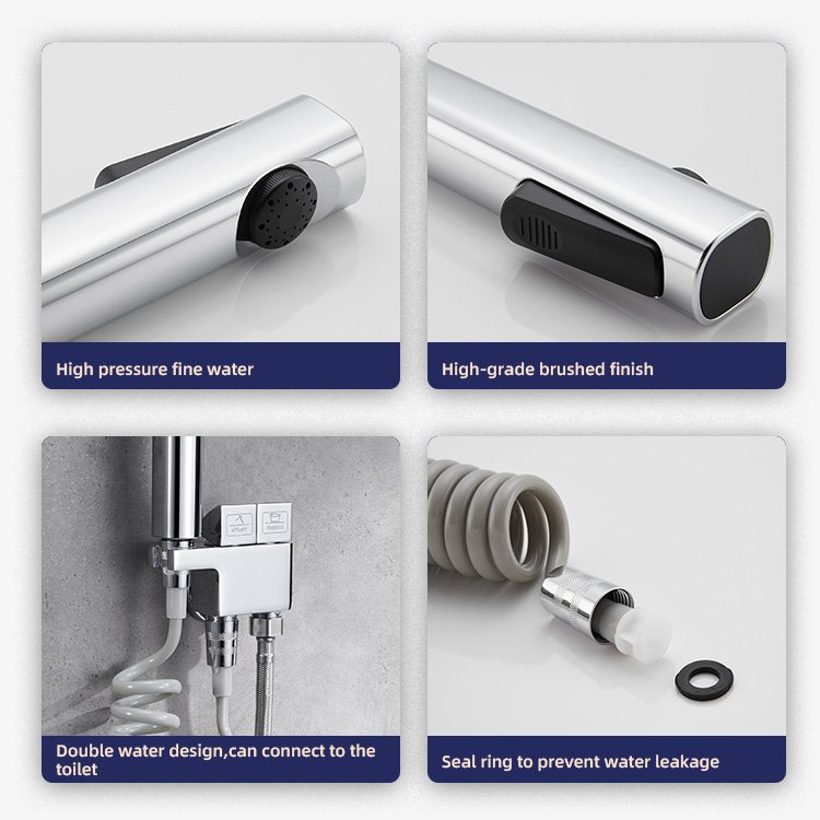 Kidolux Chrome Toilet Partner Flushing Spray Gun Piano Button Bathroom Toilet Supercharged Cleaner One In Two Out Angle Valve