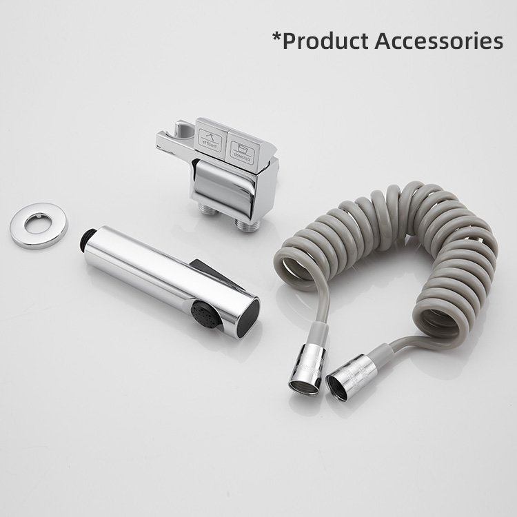Kidolux Chrome Toilet Partner Flushing Spray Gun Piano Button Bathroom Toilet Supercharged Cleaner One In Two Out Angle Valve