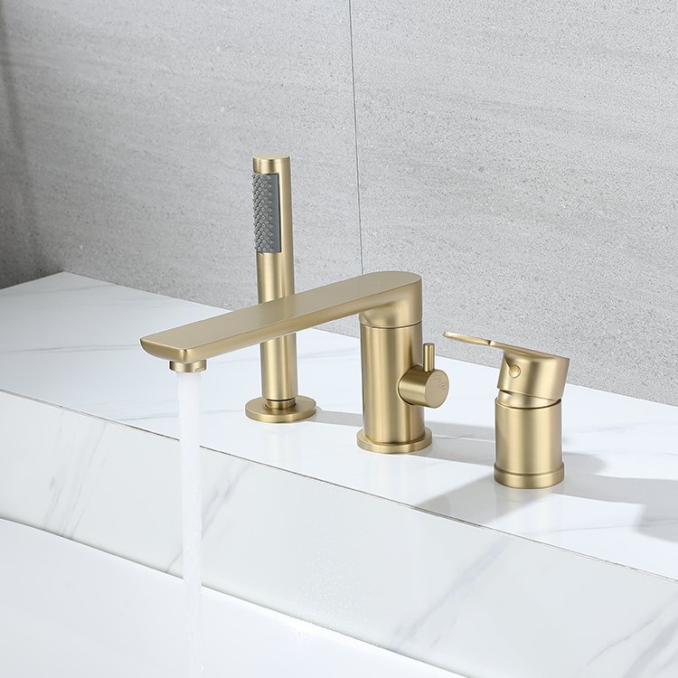 Golden Finished Bath Shower Faucet Contemporary Single-Handle Design Soft Spray Ceramic Valve Hot Cold Mounted Bathtub Faucet
