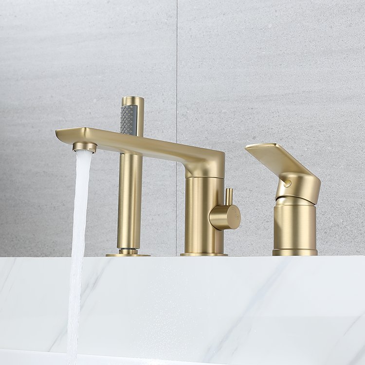 Golden Finished Bath Shower Faucet Contemporary Single-Handle Design Soft Spray Ceramic Valve Hot Cold Mounted Bathtub Faucet