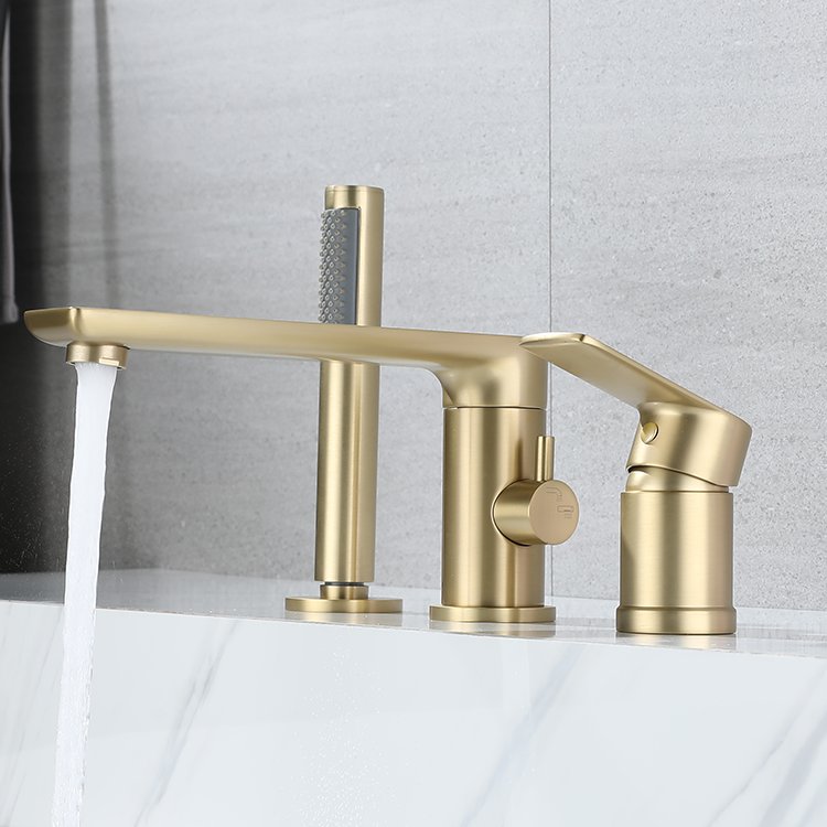 Golden Finished Bath Shower Faucet Contemporary Single-Handle Design Soft Spray Ceramic Valve Hot Cold Mounted Bathtub Faucet