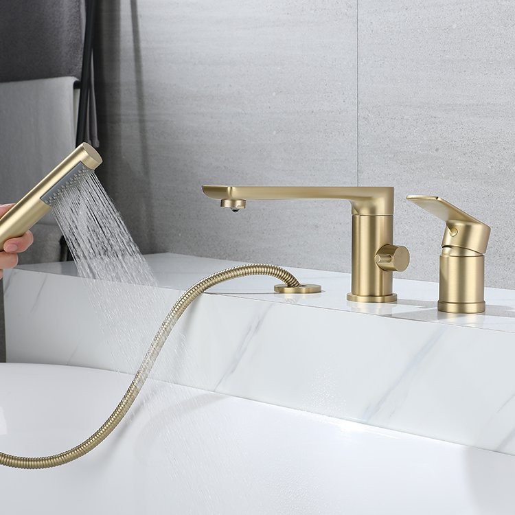 Golden Finished Bath Shower Faucet Contemporary Single-Handle Design Soft Spray Ceramic Valve Hot Cold Mounted Bathtub Faucet
