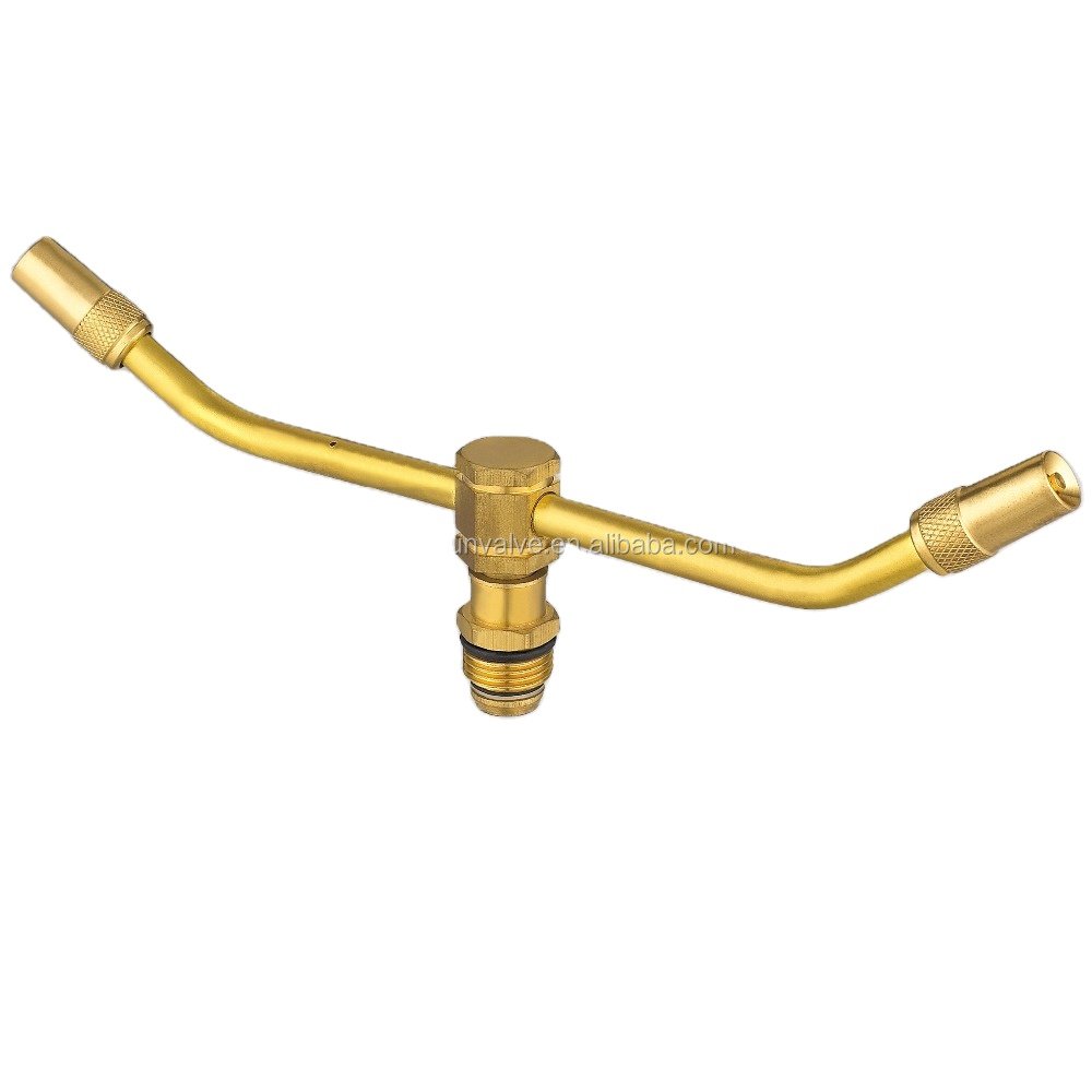 Two fork 360 degree autorotation garden irrigation brass sprinkler cooling down atomization brass spray nozzles two nozzles