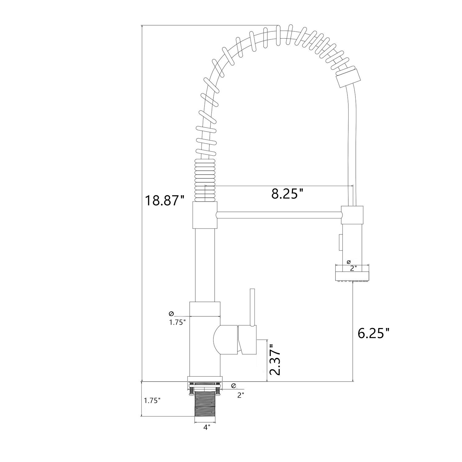 Industrial Chrome Pull-Down Kitchen Spring Coil Design Customizable Wholesale Options-Brushed Stainless Steel Single Valve