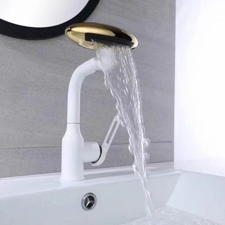 Mouhoti Best Selling White Smart Turn round Spray Kitchen Sink Faucet Waterfall Mixer Tap for Cold Water