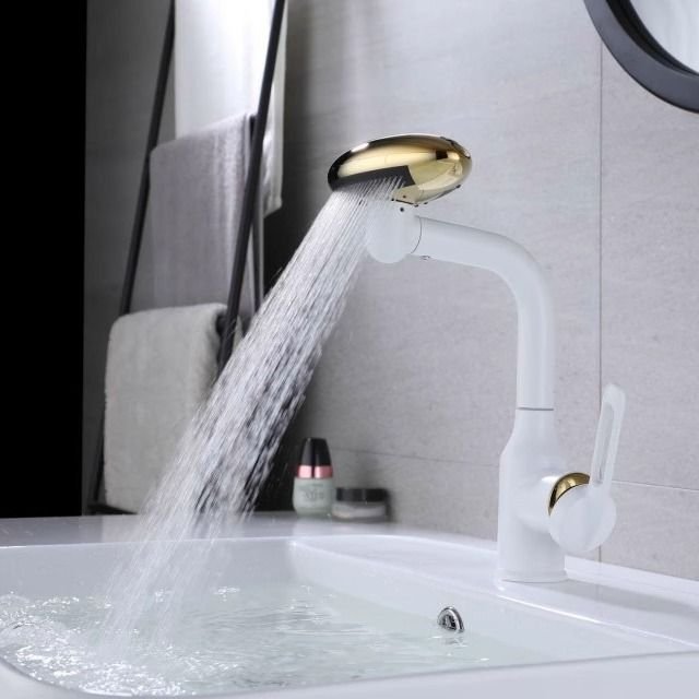 Mouhoti Best Selling White Smart Turn round Spray Kitchen Sink Faucet Waterfall Mixer Tap for Cold Water
