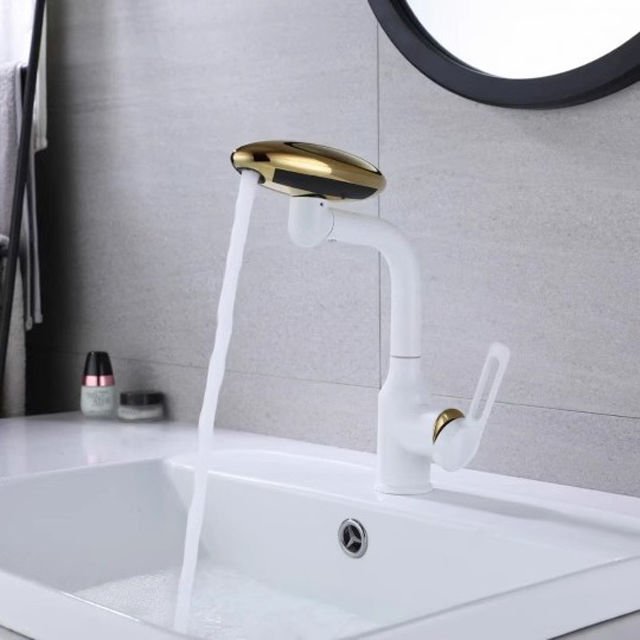 Mouhoti Best Selling White Smart Turn round Spray Kitchen Sink Faucet Waterfall Mixer Tap for Cold Water