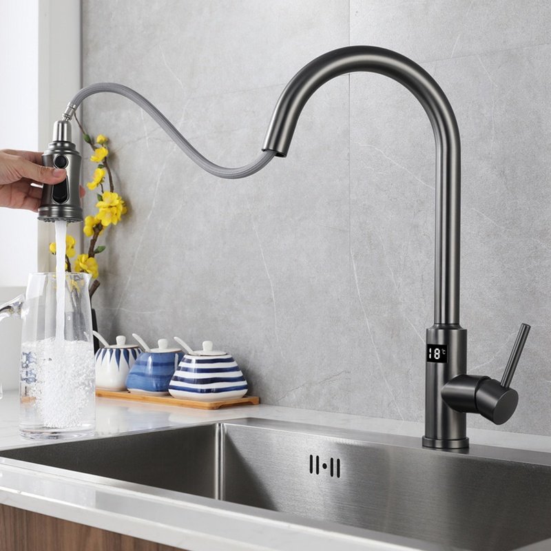 Smart Kitchen Faucet Touch Control Sensor Tap 6v DC with Solenoid Valve Pull Out Down Sink Faucet 360 degree Temperature Swivel
