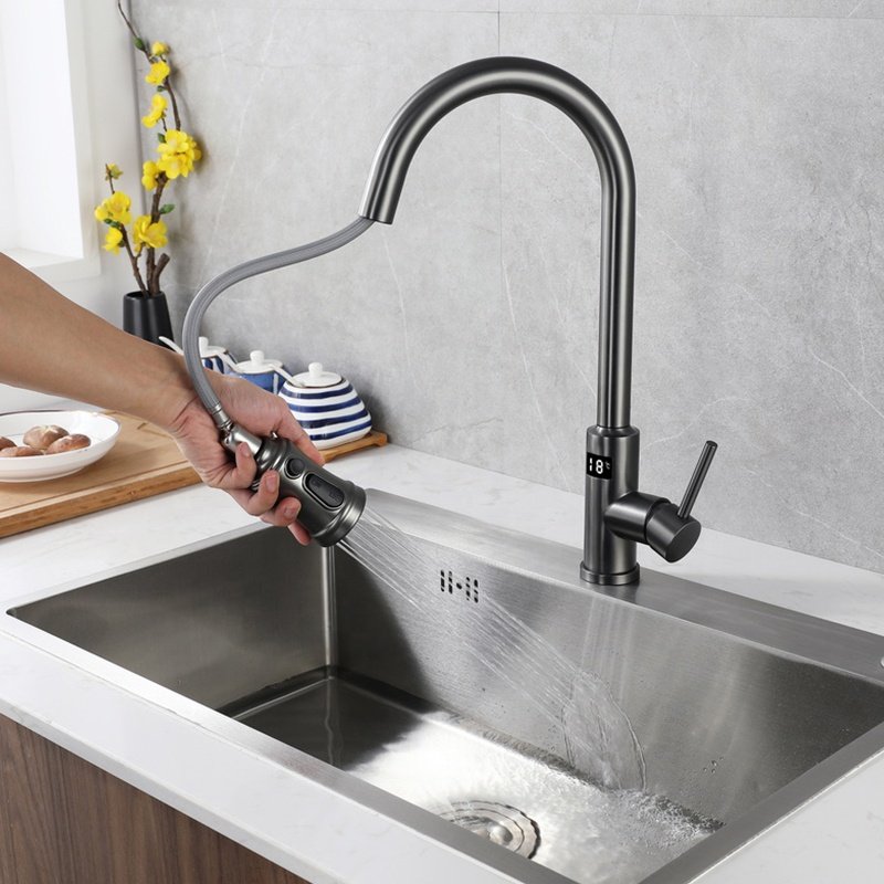 Smart Kitchen Faucet Touch Control Sensor Tap 6v DC with Solenoid Valve Pull Out Down Sink Faucet 360 degree Temperature Swivel