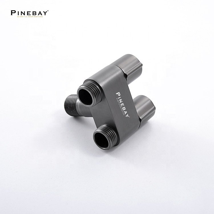 PINEBAY Luxurious Brass Angle Valve Two Way Spray Faucet 1 2 Dual Outlet Wall Mounted Copper Core Diverter Valve for Bathroom
