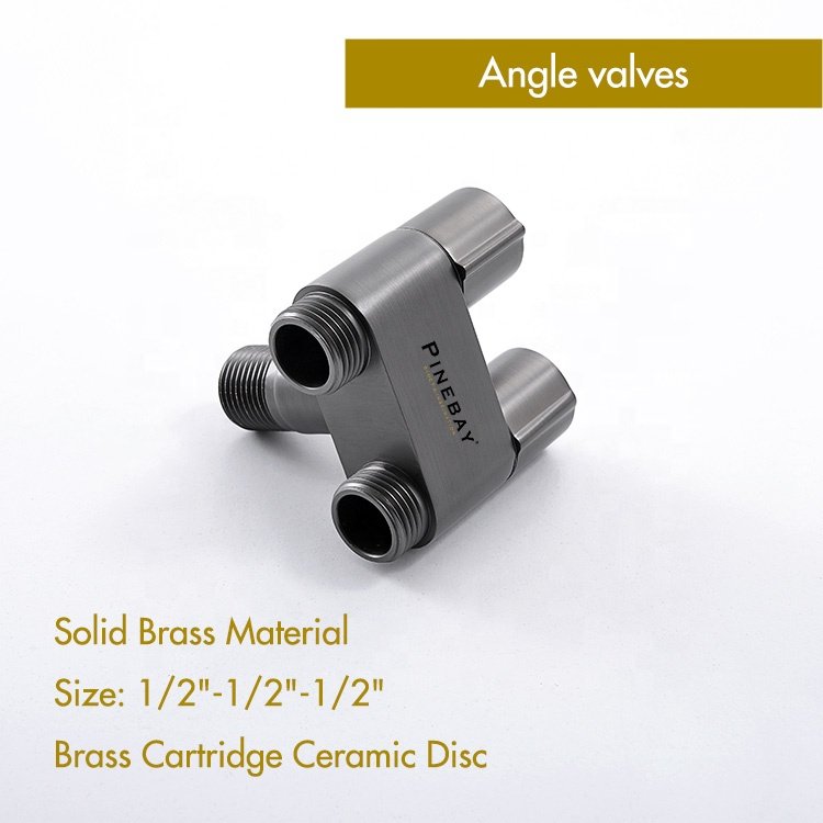 PINEBAY Luxurious Brass Angle Valve Two Way Spray Faucet 1 2 Dual Outlet Wall Mounted Copper Core Diverter Valve for Bathroom