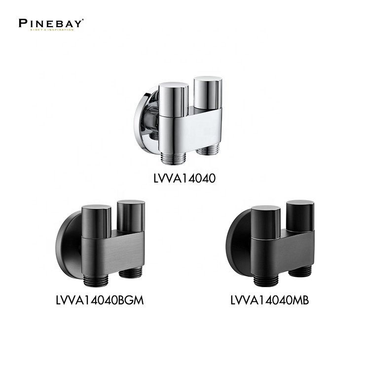 PINEBAY Luxurious Brass Angle Valve Two Way Spray Faucet 1 2 Dual Outlet Wall Mounted Copper Core Diverter Valve for Bathroom