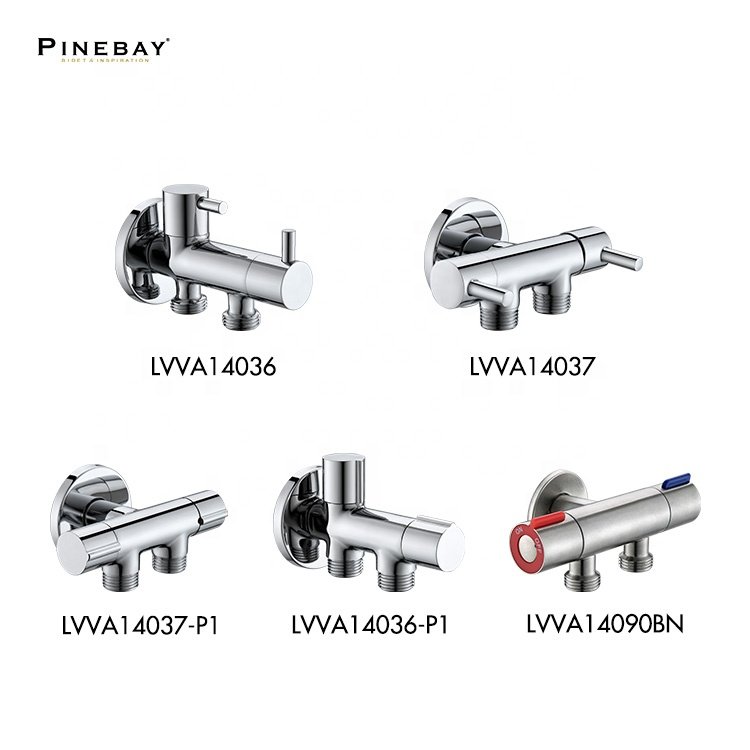 PINEBAY Luxurious Brass Angle Valve Two Way Spray Faucet 1 2 Dual Outlet Wall Mounted Copper Core Diverter Valve for Bathroom