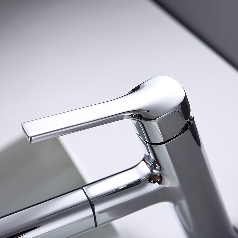 Single Lever Bathroom Basin Faucet Polished Vanity Sink Tap with Pull Out Spray and Face Washing Function