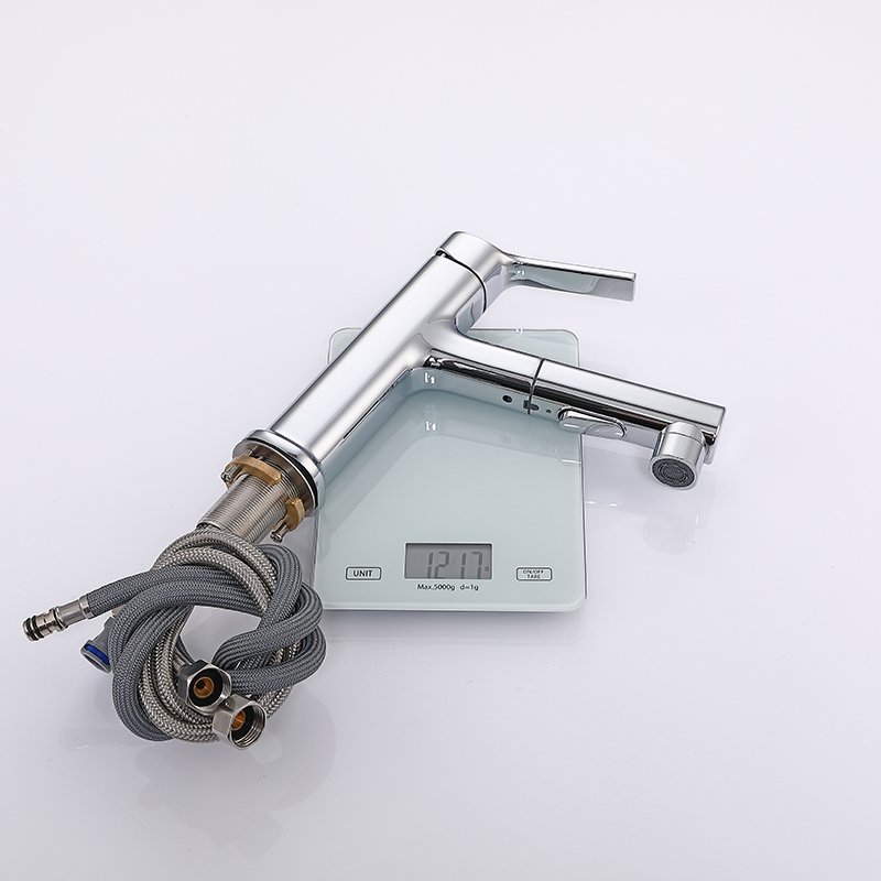 Single Lever Bathroom Basin Faucet Polished Vanity Sink Tap with Pull Out Spray and Face Washing Function