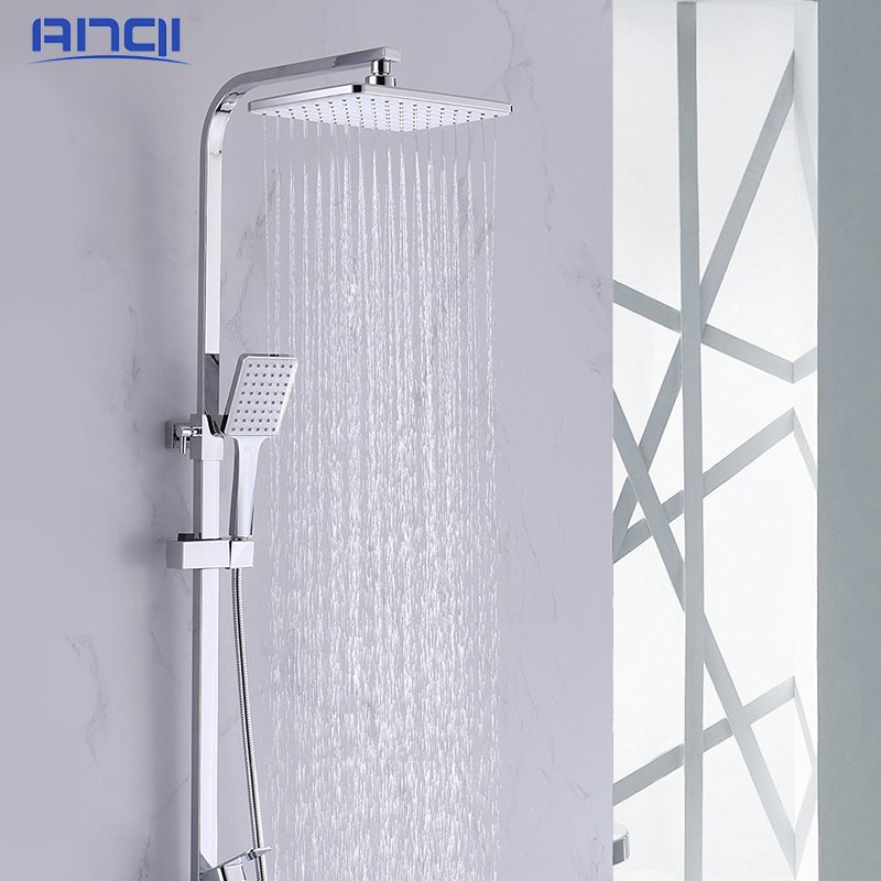 Thermostatic Mixer Shower Set with 8 Inches Overhead Rain and Handheld Square Shower Soft Spray Pattern System