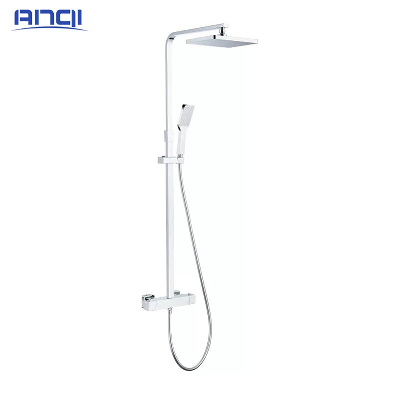 Thermostatic Mixer Shower Set with 8 Inches Overhead Rain and Handheld Square Shower Soft Spray Pattern System