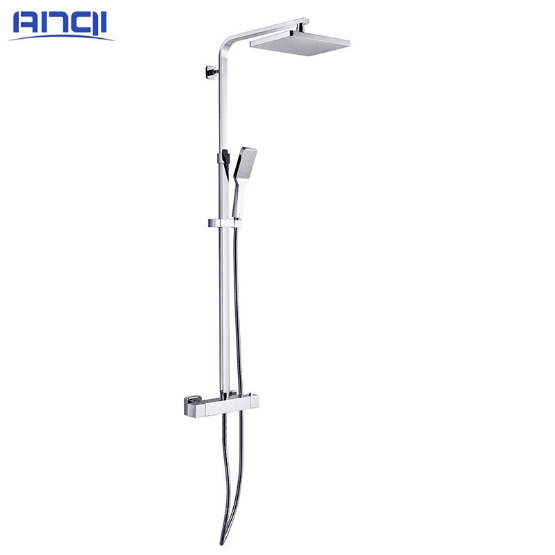 Thermostatic Mixer Shower Set with 8 Inches Overhead Rain and Handheld Square Shower Soft Spray Pattern System