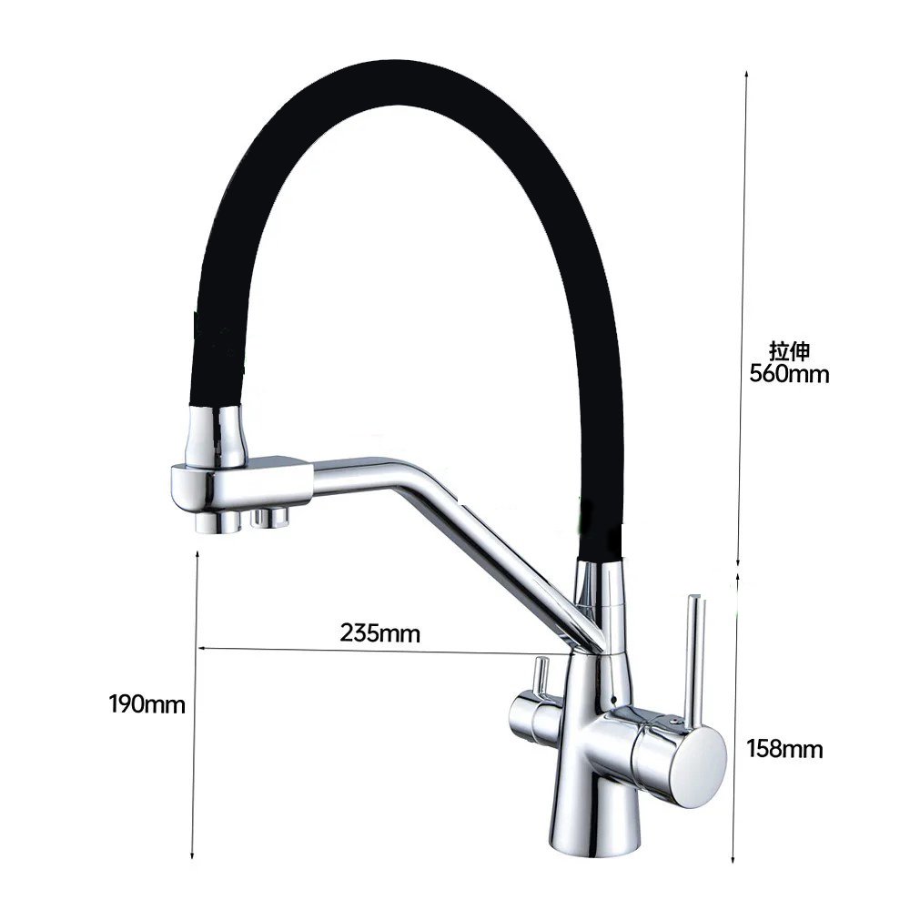 304 Stainless Steel Pullout Double Handle Kitchen Faucet with Long Neck Pull Spray and Aerator Sink Installation Valve Type