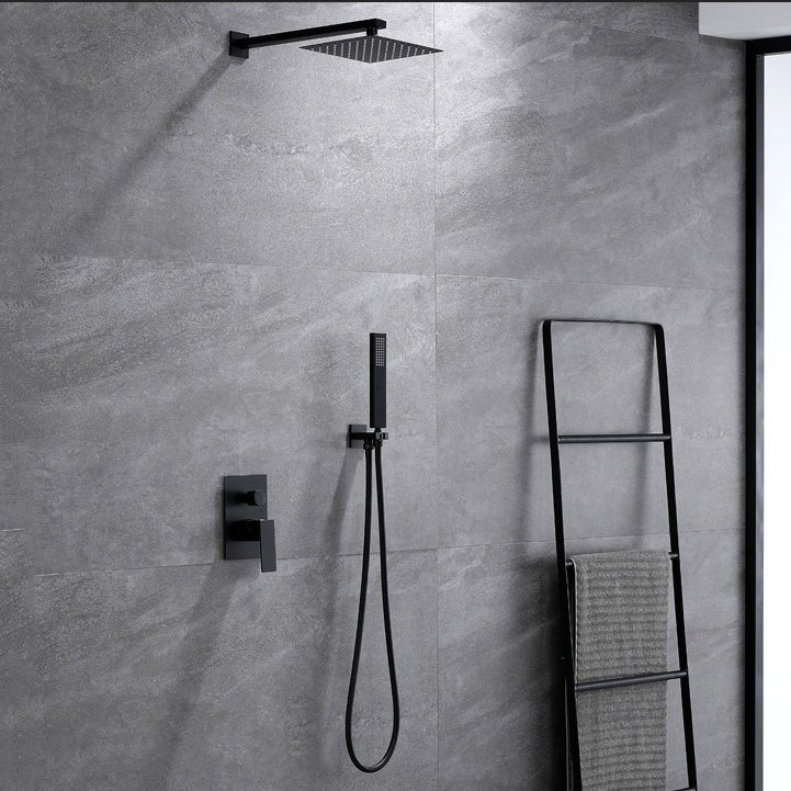 Square 304 Stainless Steel In-Wall Faucet Shower Set Black Concealed Rain Shower System with Hand Spray