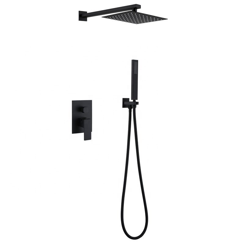 Square 304 Stainless Steel In-Wall Faucet Shower Set Black Concealed Rain Shower System with Hand Spray
