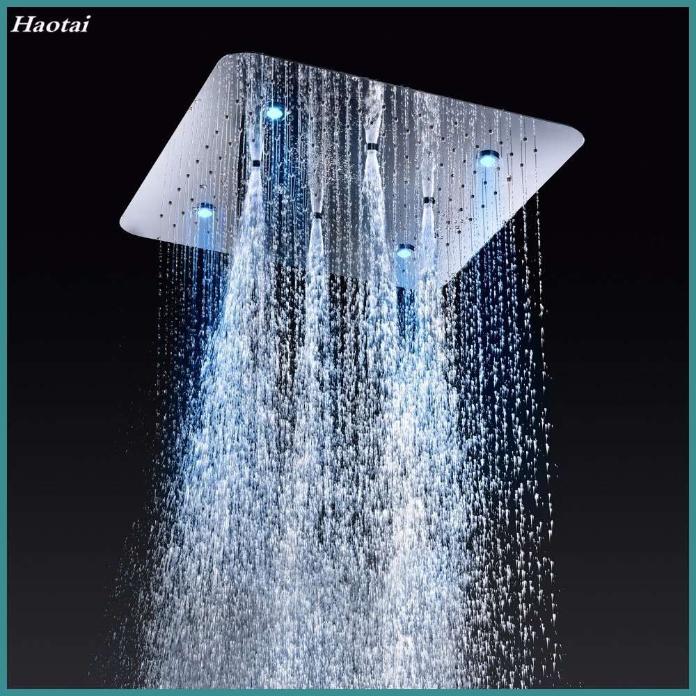 Modern Thermostatic Faucets LED SUS Ceiling Rain Shower Head Stainless Steel & Brass Body with Jet Massage Soft Spray