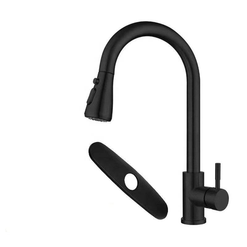 Modern Stainless Steel Kitchen Faucet 304 Deck Mounted Water Tap with Pull Out Sprayer Single-Hole Sink Hot Cold Mixer Function