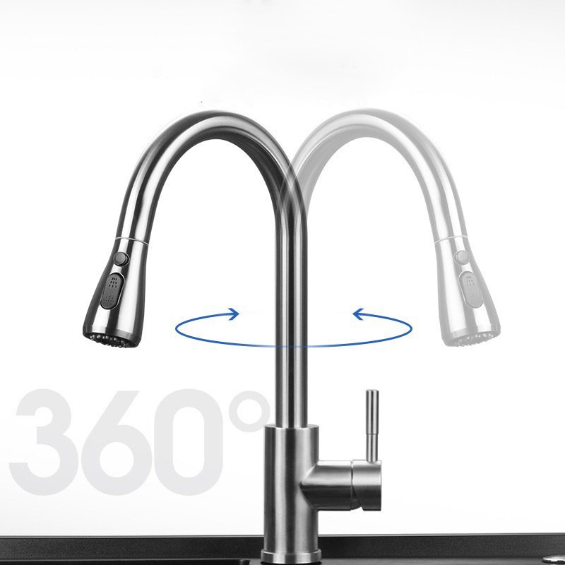 Modern Stainless Steel Kitchen Faucet 304 Deck Mounted Water Tap with Pull Out Sprayer Single-Hole Sink Hot Cold Mixer Function