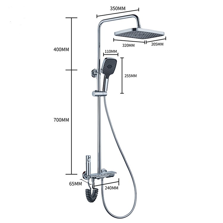 Hotel Brass Bathroom Wall Mount Chrome Shower Set Piano Keypad 4 Way Rain Shower Faucet System SS-1299-Soft Spray Brushed