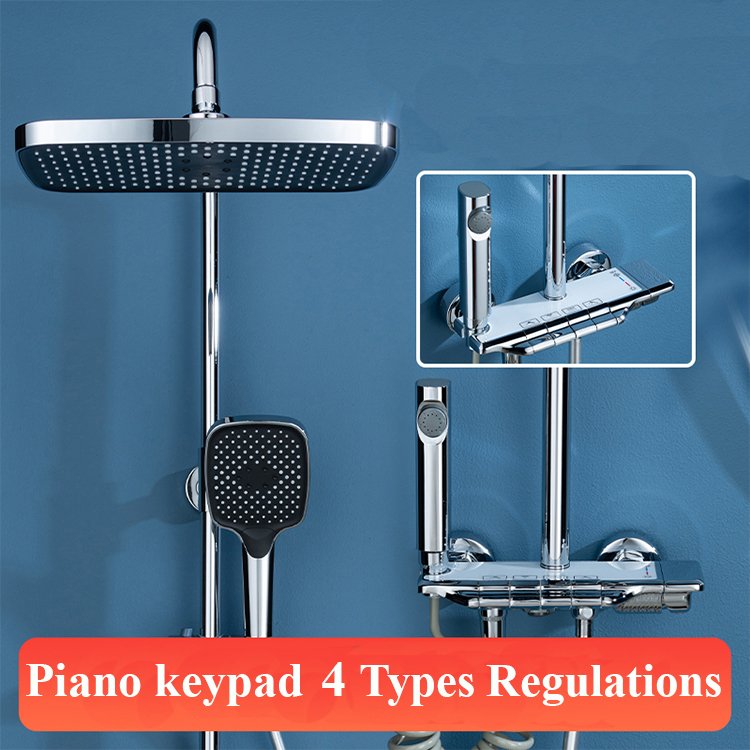 Hotel Brass Bathroom Wall Mount Chrome Shower Set Piano Keypad 4 Way Rain Shower Faucet System SS-1299-Soft Spray Brushed