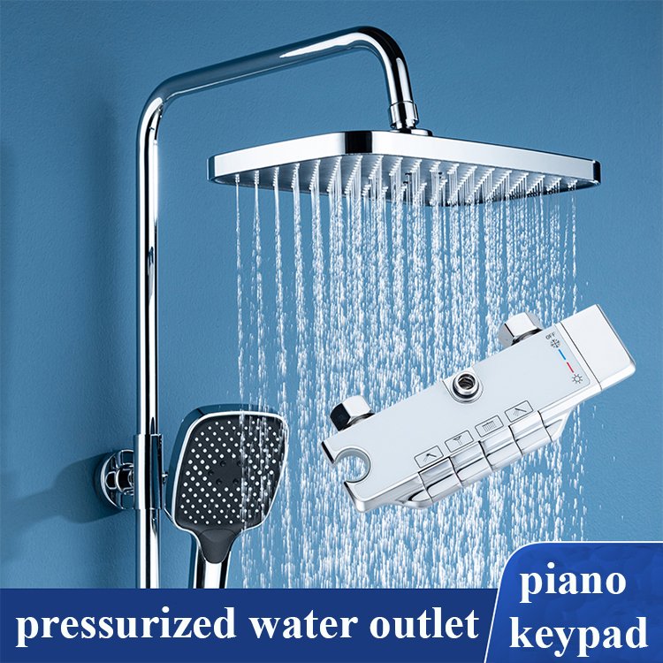 Hotel Brass Bathroom Wall Mount Chrome Shower Set Piano Keypad 4 Way Rain Shower Faucet System SS-1299-Soft Spray Brushed