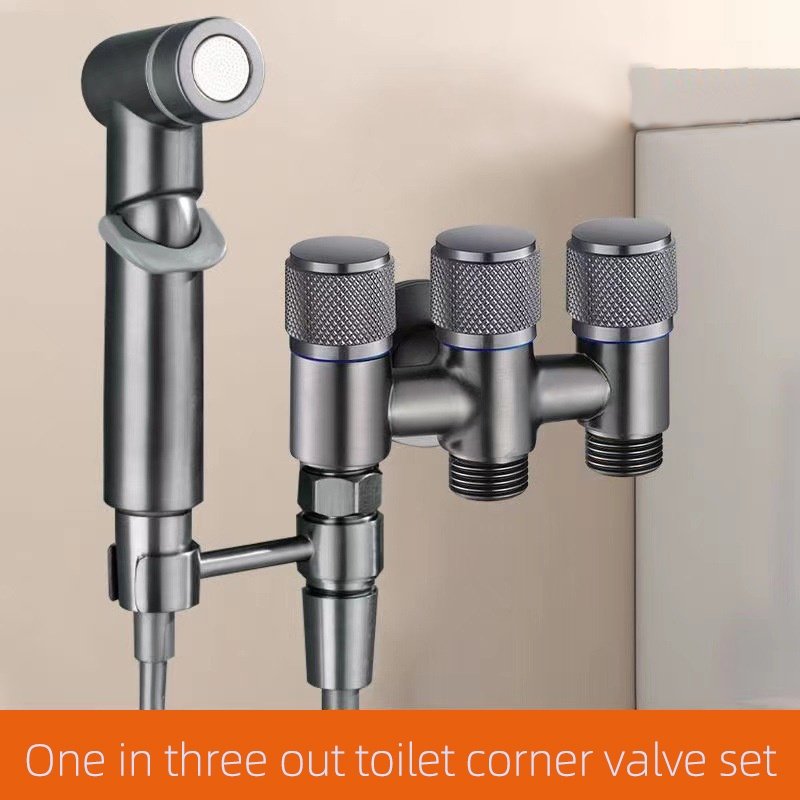 Modern G1/2 Brass 1 in 2 Angle Valve 1-Inch Portable Bidet Sprayer with Double Handle Wall Mounted Set Toilet Cleaning Bathroom